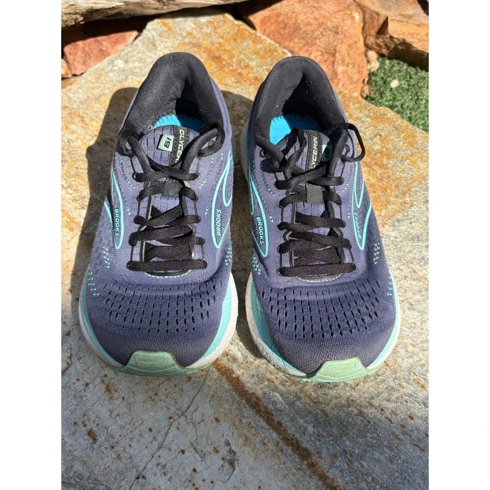 Brooks Glycerin 19 Mens 8.5 Running Shoes Grey Aqua Blue Neutral Cushion Sneaker